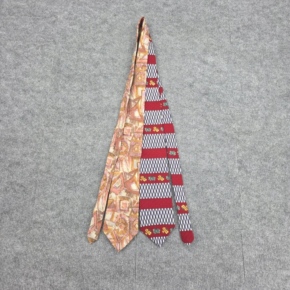 Oscar de la Renta & Hart Schaffner Marx Silk Tie Lot Red Blue Gold Abstract 2pc